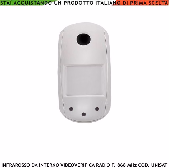 Sensore di movimento infrarosso Unisat con videoverifica a colori VGA 640x480, visione notturna e tecnologia GPRS 868 MHz anti-jamming, bianco