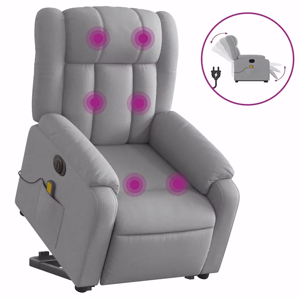 Poltrona Alzapersona con Massaggio vidaXL, Grigio, Tessuto e Schiuma – 2