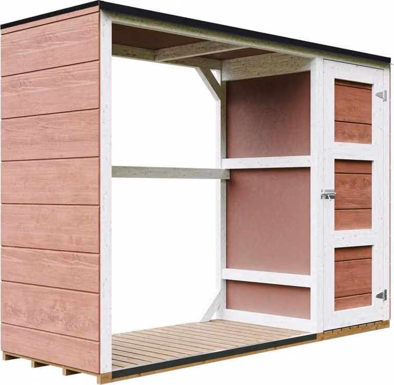Legnaia da esterno - 75 x 217 x H159 cm - Casetta per attrezzi e legna 1,09 m² + 0.53 m² - TIMBELA M981 - REDWOOD RED