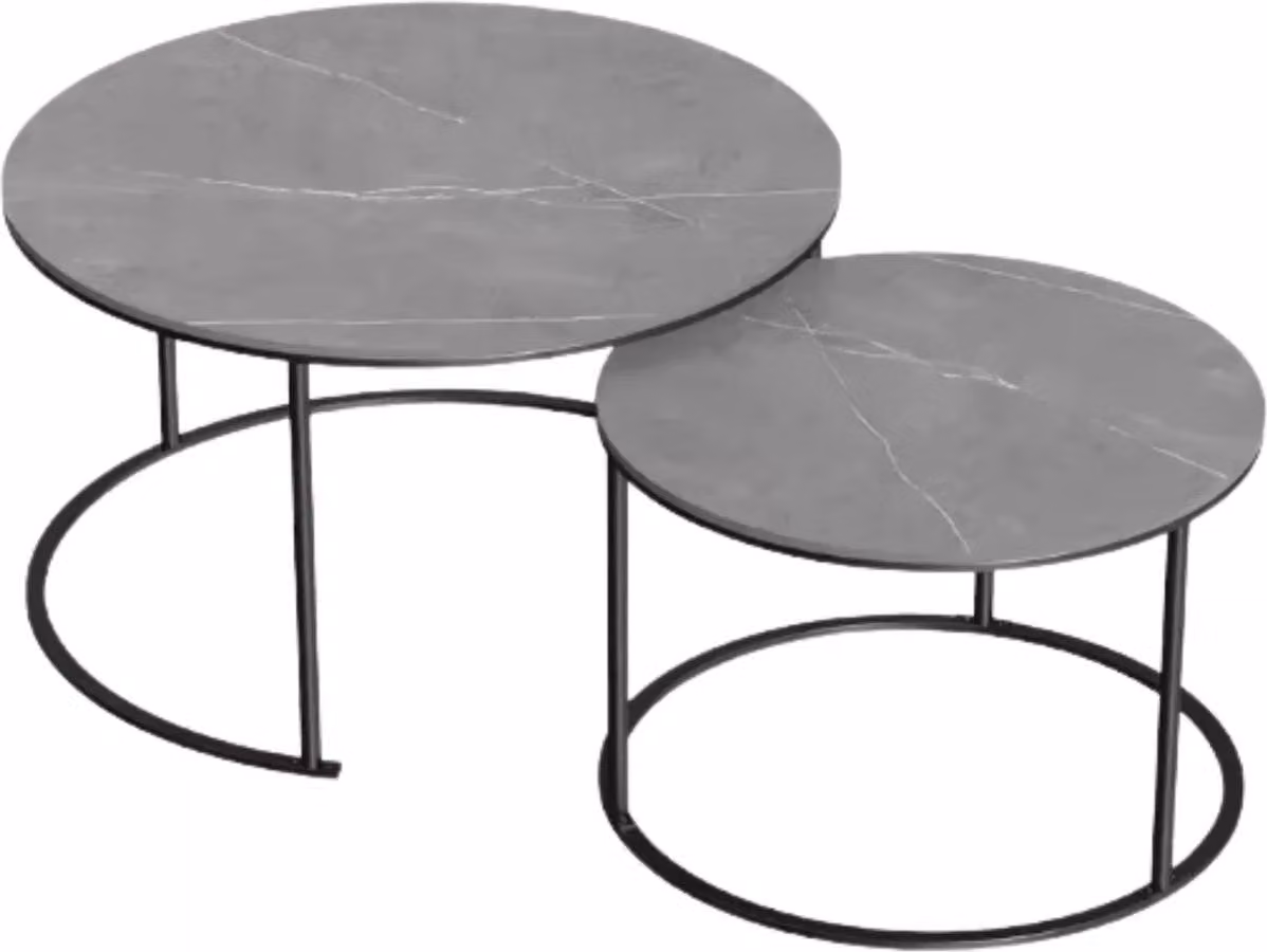 Tavolini rotondi Venetia - set di 2 - look marmo - soggiorno - struttura in metallo - grigio