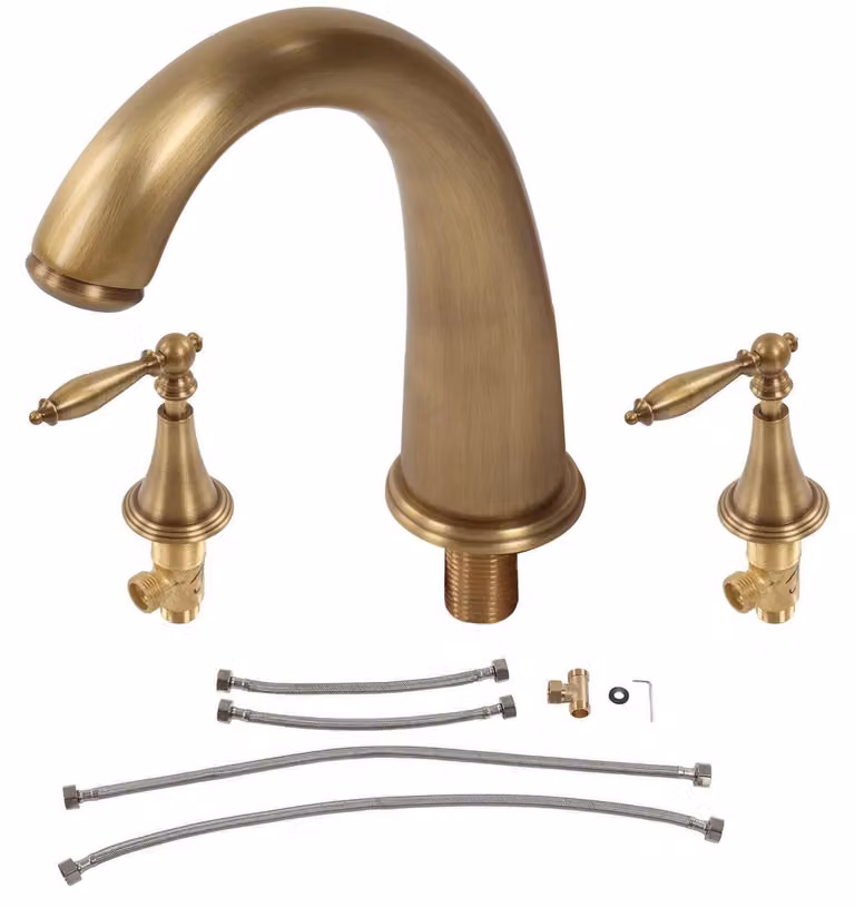 Miscelatore per lavabo da bagno, tre fori, finitura oro, due maniglie, ottone, stile antico, bronzo