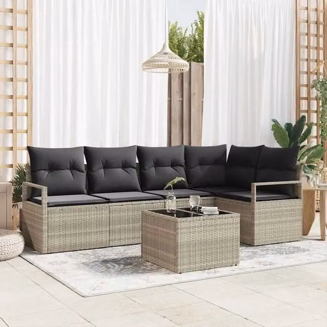 Set di divani 6 pz Grigio chiaro polyrattan 3346392