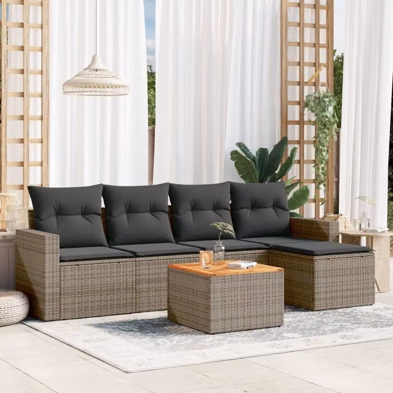 Maison Exclusive - Set Divano da Giardino 6 pz con Cuscini Grigio in Polyrattan
