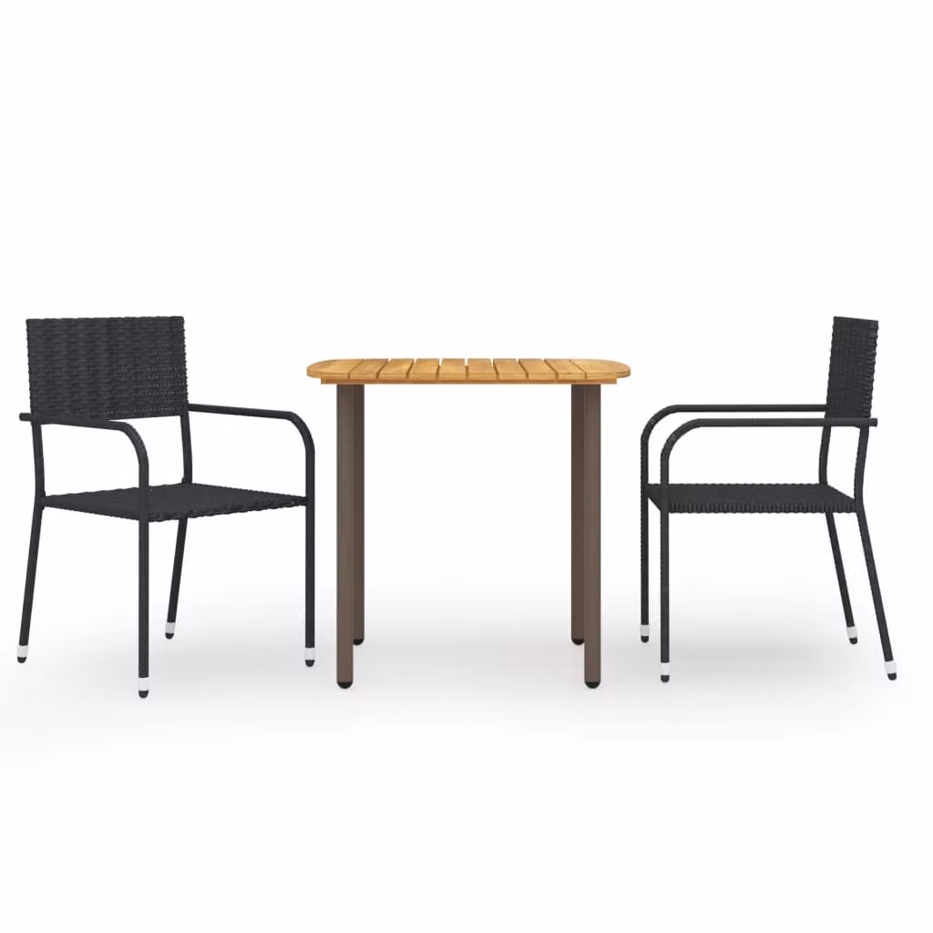 vidaXL set da pranzo da giardino a 3 pezzi in polirattan nero