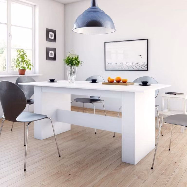 Tavolo da pranzo rettangolare, stile industriale, bianco, 180x90x76 cm, realizzato in materiale composito di legno