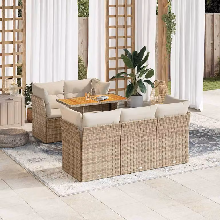 Set Divano da Giardino vidaXL 6 pz in Polyrattan Beige con Cuscini e Tavolino da Esterno