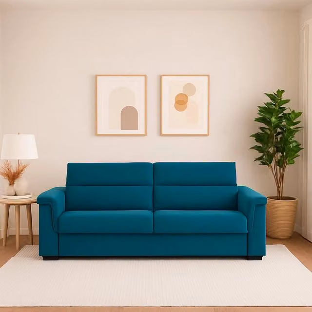 Divano Letto 2 Posti Brusasco DMORA Azzurro con Rivestimento Sfoderabile Made in Italy L: 205 cm, P: 95 cm