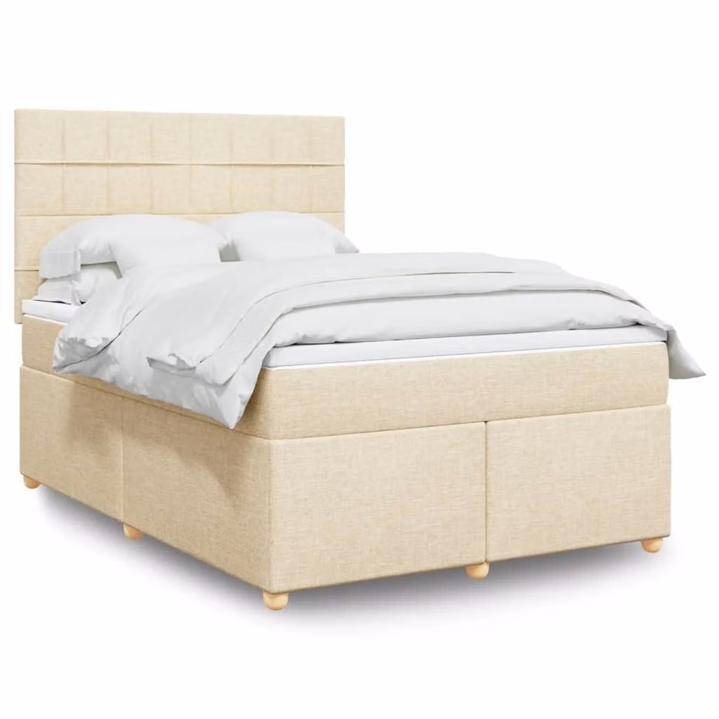 Maison Exclusive - Giroletto a Molle con Materasso Crema 160x200 cm in Tessuto