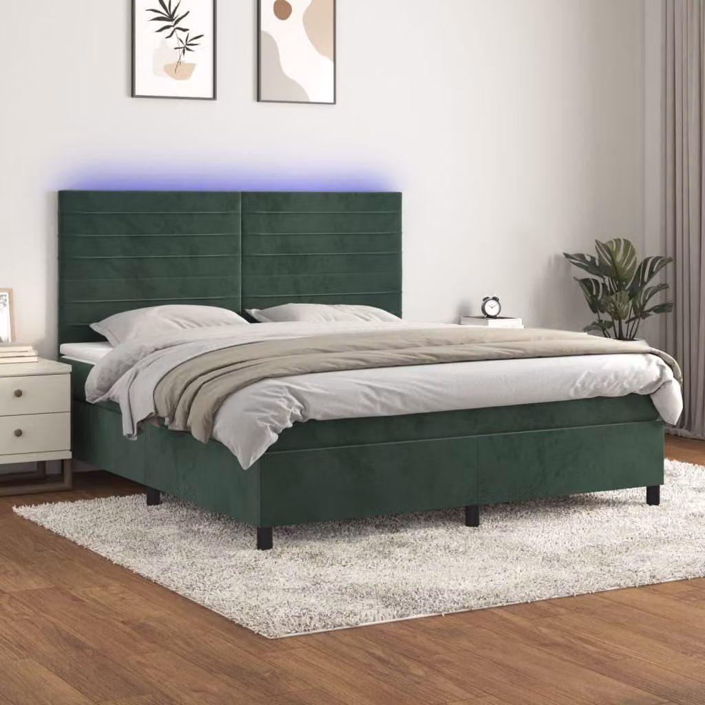 Maison Exclusive - Letto a Molle con Materasso e LED Verde Scuro 180x200cm Velluto