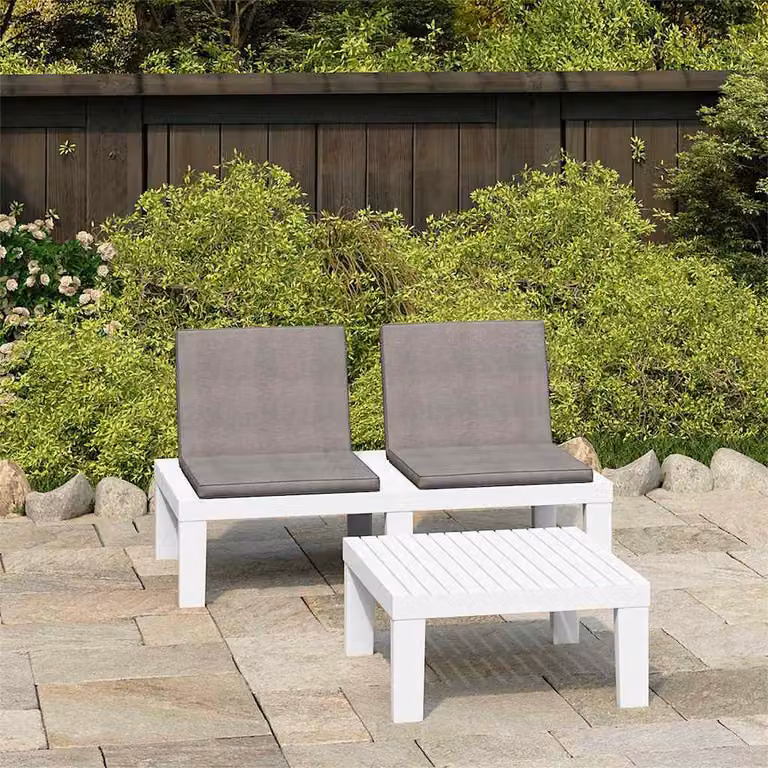 Set da giardino moderno vidaXL composto da divano a 2 posti e tavolino con cuscini bianchi