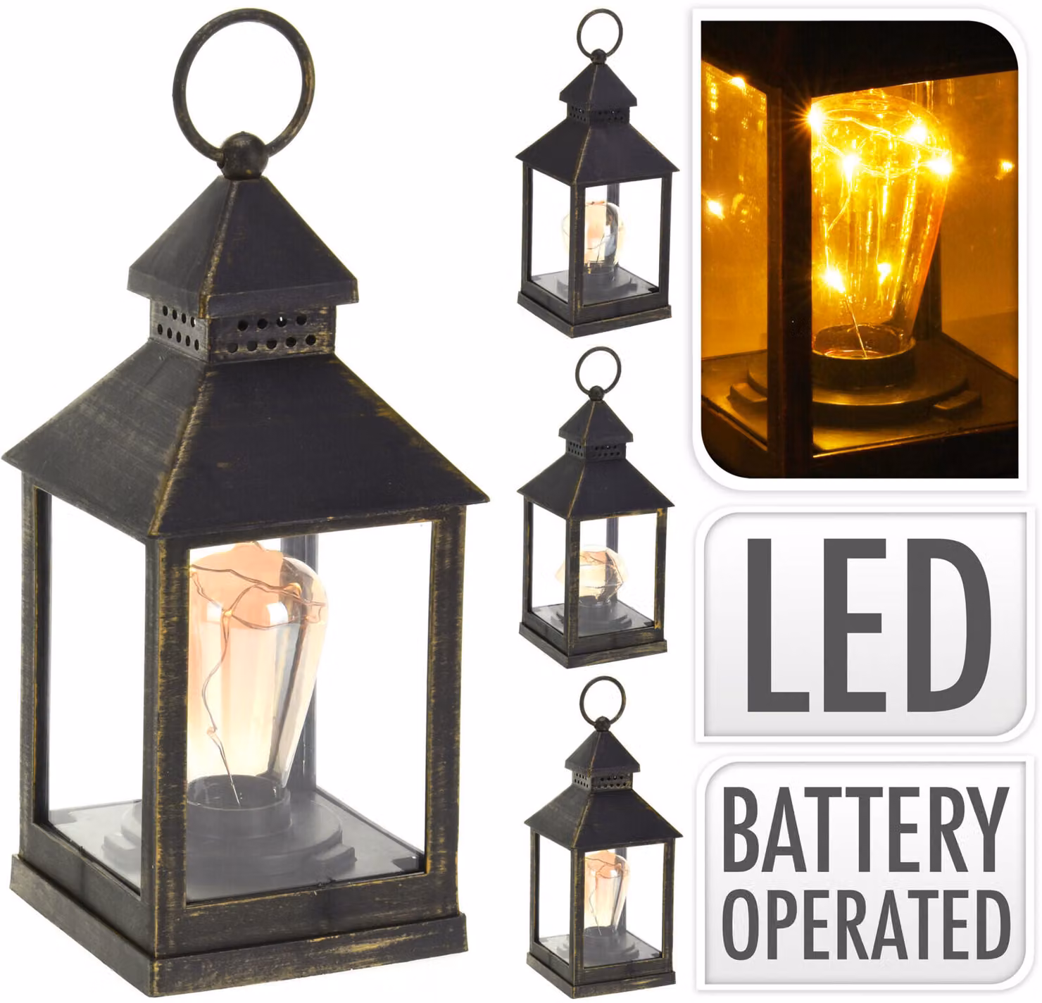 PROGARDEN Lanterna con lampadina LED, 23 cm, colore nero, modello KO-ANX000020