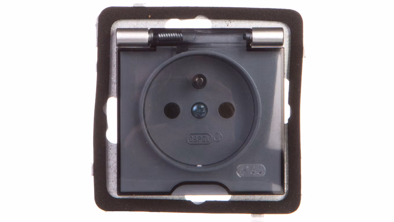 Presa AS antispruzzo con copertura IP44 argento trasparente GPH-1GZ/m/18/d