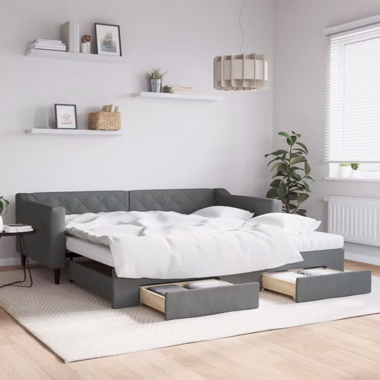 vidaXL Divano Letto con Cassetti in Tessuto Grigio L/P/H: 223 x 100 x 67 cm