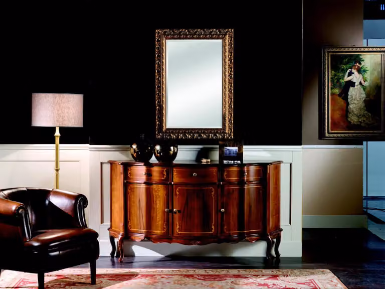 Holz Luxus Italienische Möbel 2tlg Set Möbel Stil Barock Kommode mit Spiegel