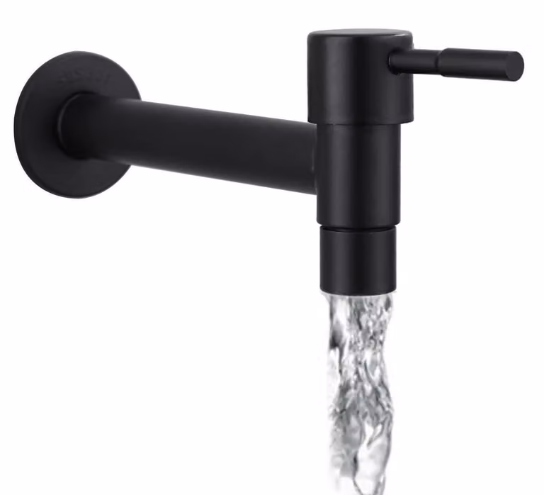 Rubinetto in acciaio inossidabile, solo acqua fredda, da montare a parete, finitura opaca nera, modello a collo lungo
