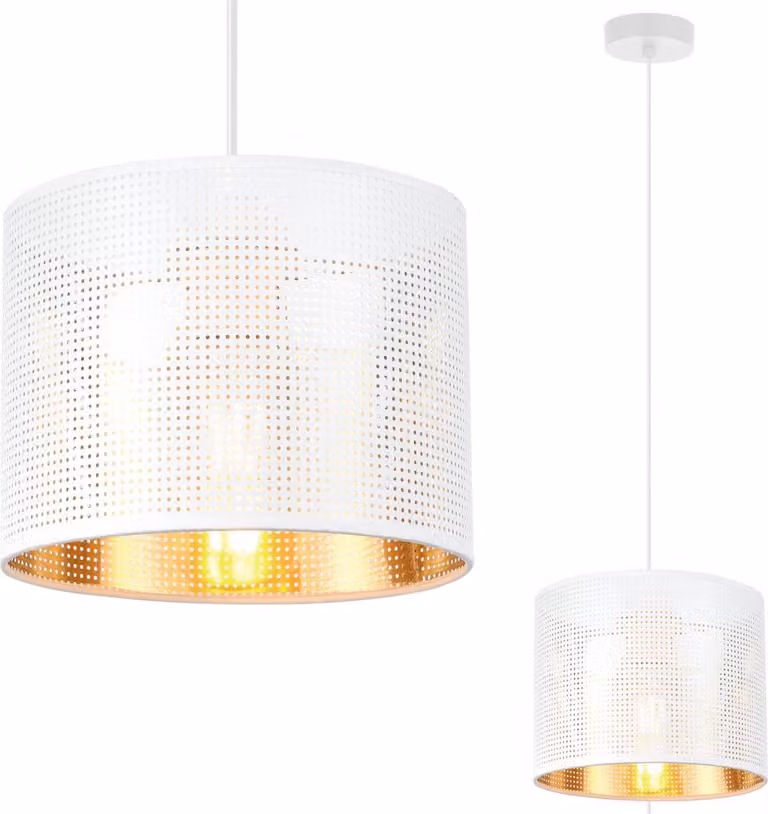 Lampada A Sospensione Asti White 1 Paralume Piatto Bianco Oro 20Cm
