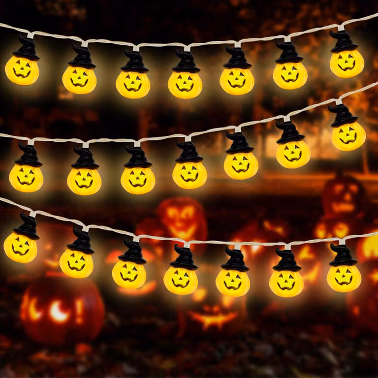 Catena luminosa a tema Halloween, 300 cm, 20 LED a forma di zucca, impermeabile