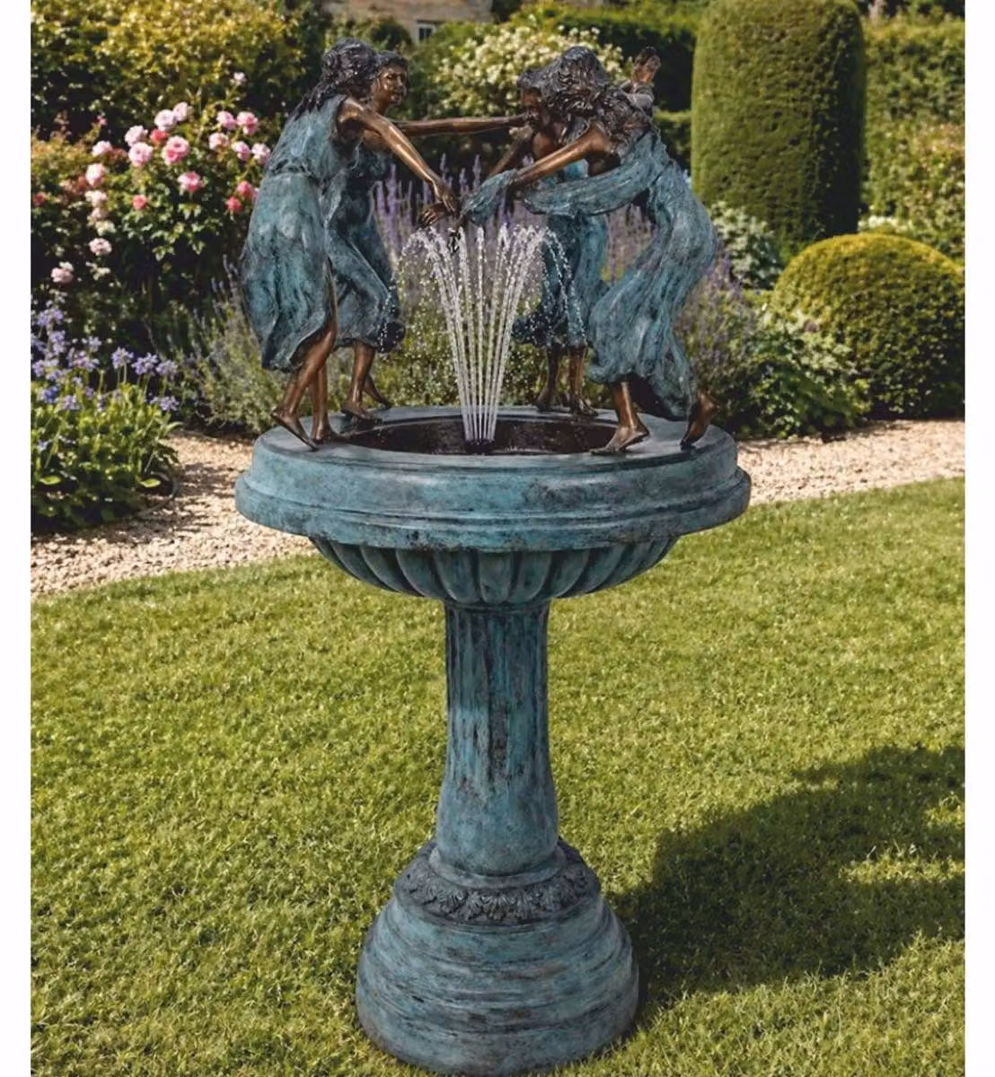 Fontana in bronzo in stile Art Nouveau "Casa Padrino" con 4 figure femminili, altezza 130 cm - Decorazione da giardino