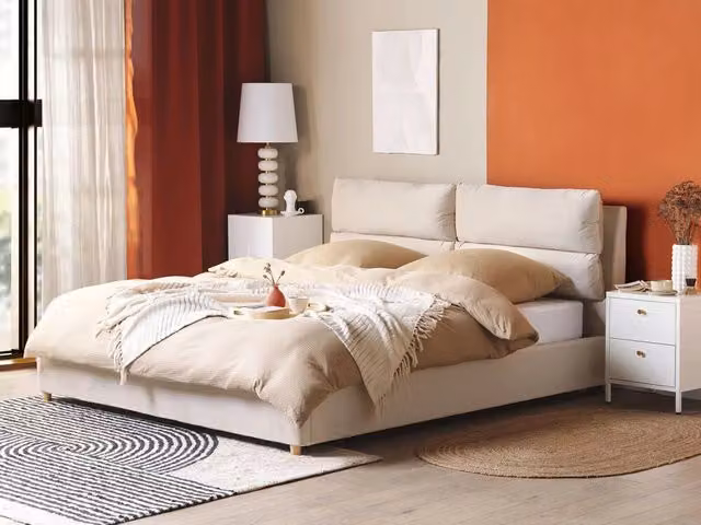Letto matrimoniale con contenitore Beliani in velluto beige L: 180 cm, P: 200 cm, H: 105 cm, 90 cm, 224 cm, 194 cm