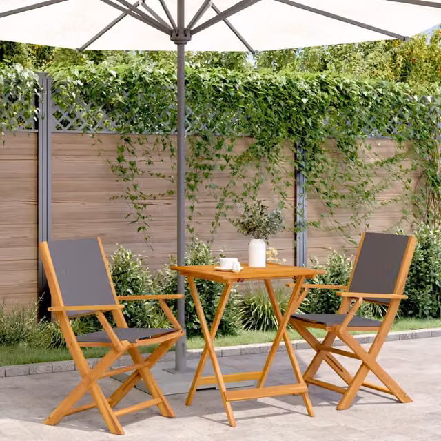Set da Bistrot 3pz Antracite in Tessuto e Legno Massello 3281809