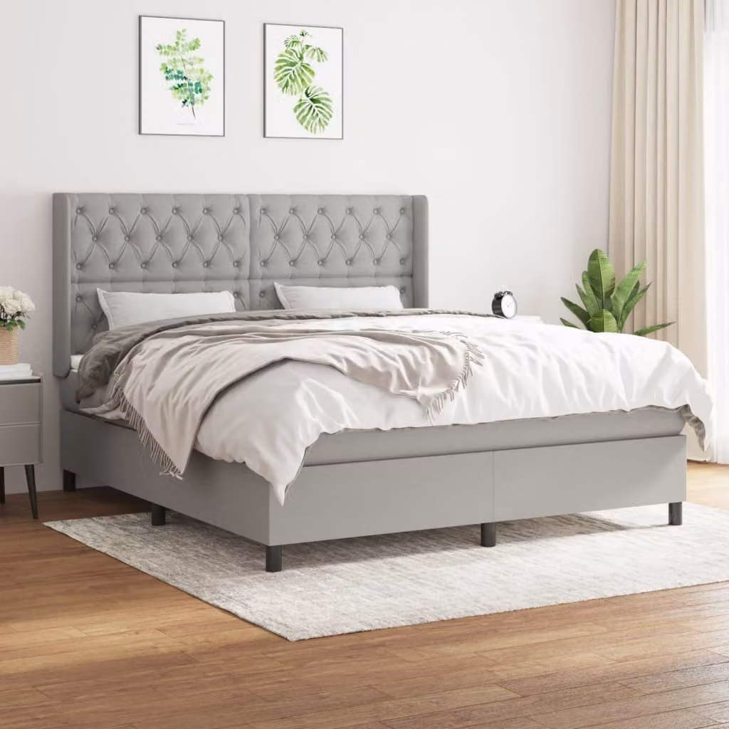vidaXL Letto a molle con materasso in tessuto grigio chiaro 160x200 cm - Letto a molle - Boxspringbetten - Bett - Schlafzimmermöbel