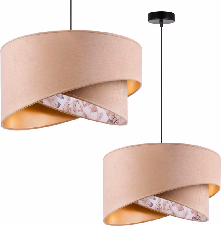 Lampada a sospensione dorata con paralume - Elegante lampadario a soffitto in stile glamour
