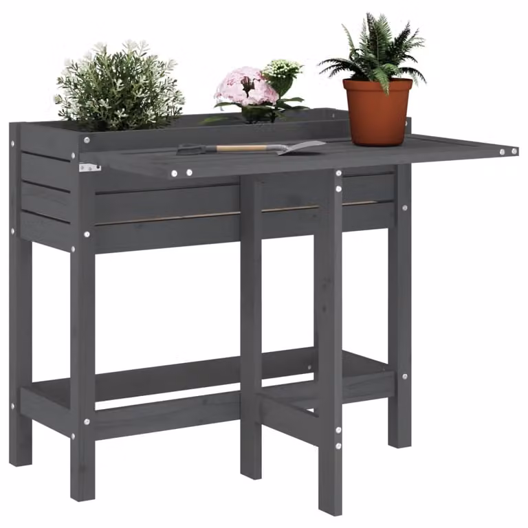 Fioriera da giardino e balcone vidaXL in legno di pino massello grigio con piano pieghevole L/P/H: 75 x 20 x 84 cm