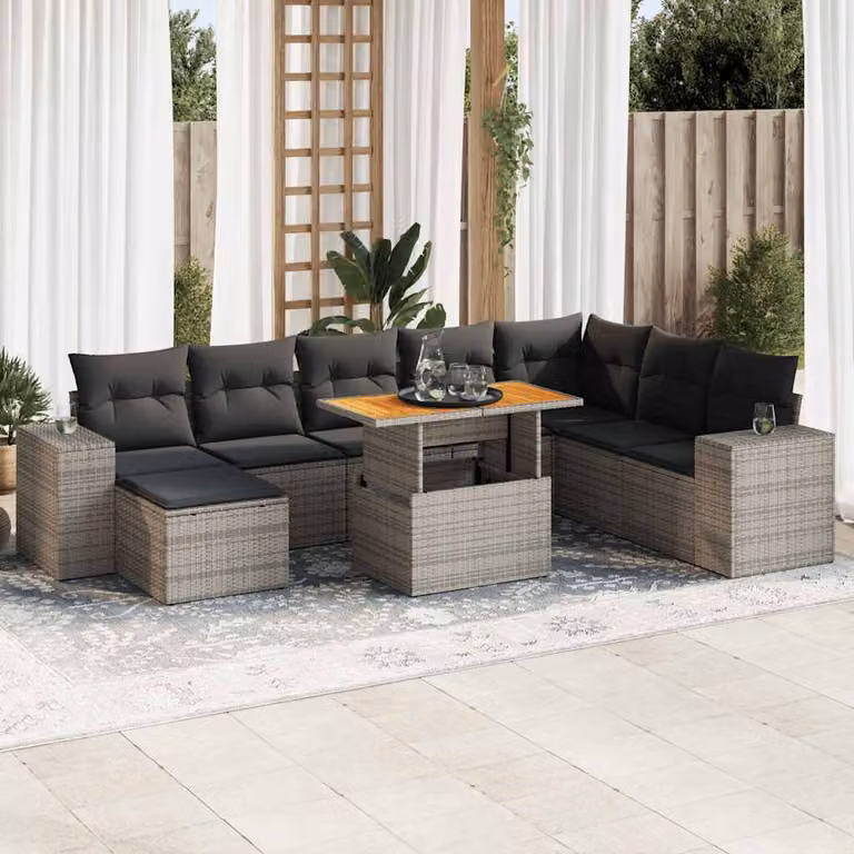 Maison Exclusive - Set da giardino 9 pezzi con cuscini Grigio Polyrattan Acacia