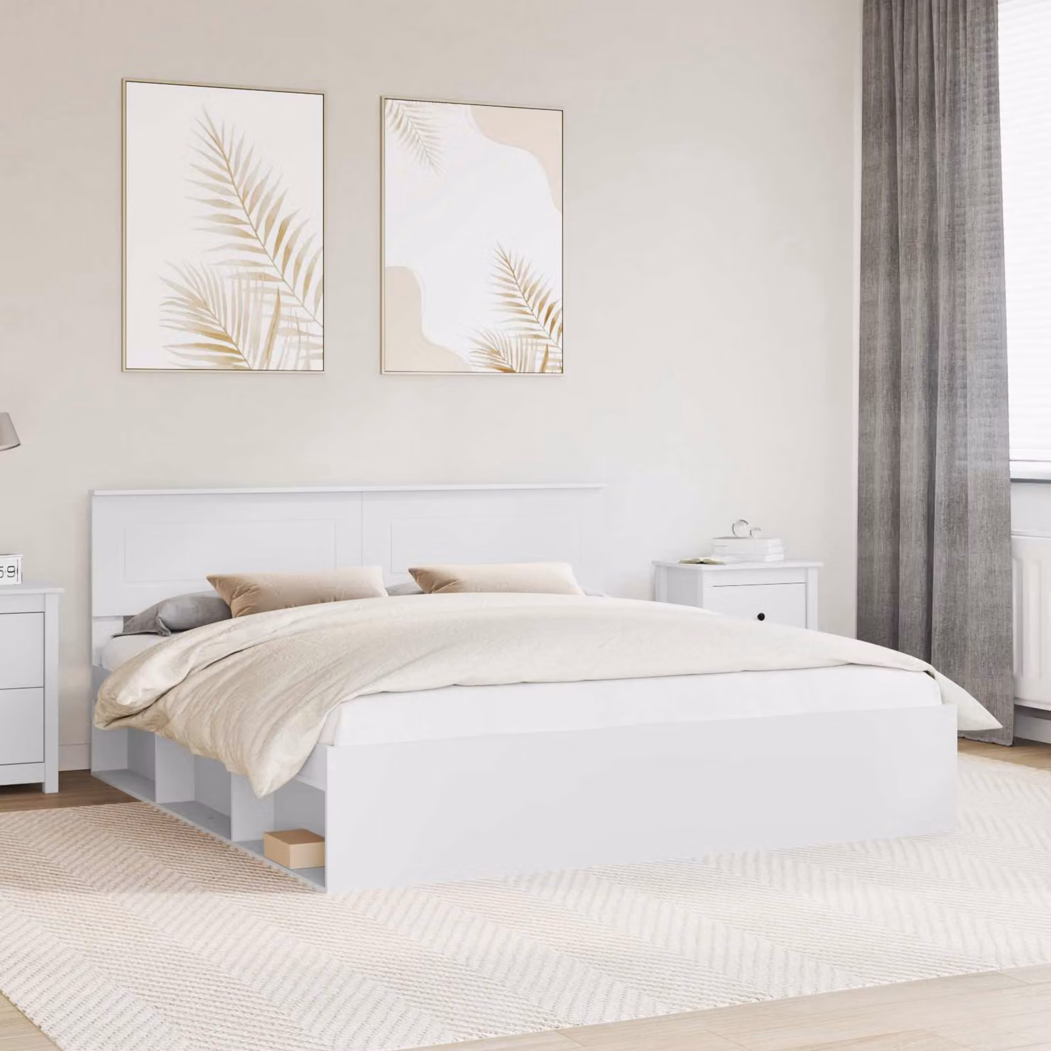 Struttura del letto moderna vidaXL in legno bianco con contenitore laterale L/P/H: 180 x 200 x 90 cm