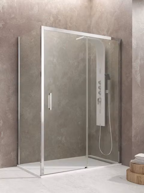 Box doccia angolare DUCHA AKTUAL rettangolare con vetro trasparente e finitura cromata L 120 cm x P 80 cm