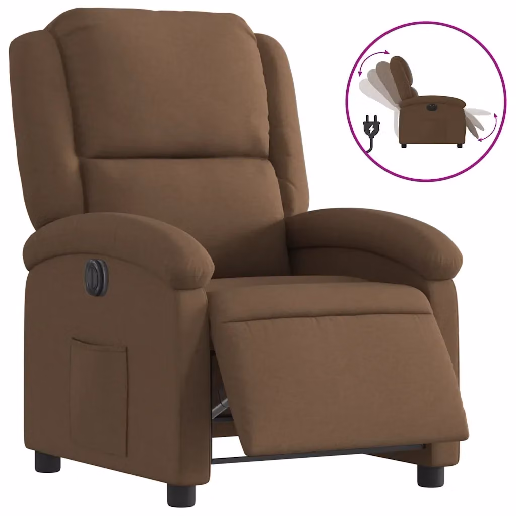 Poltrona elettrica reclinabile relax vidaXL in tessuto marrone con braccioli e struttura in legno e metallo – 2