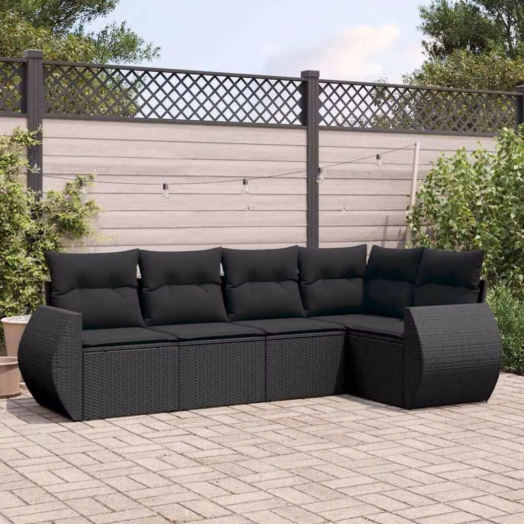 Set di divani da giardino vidaXL a forma di L composto da 5 pezzi in polyrattan nero con cuscini inclusi – 1
