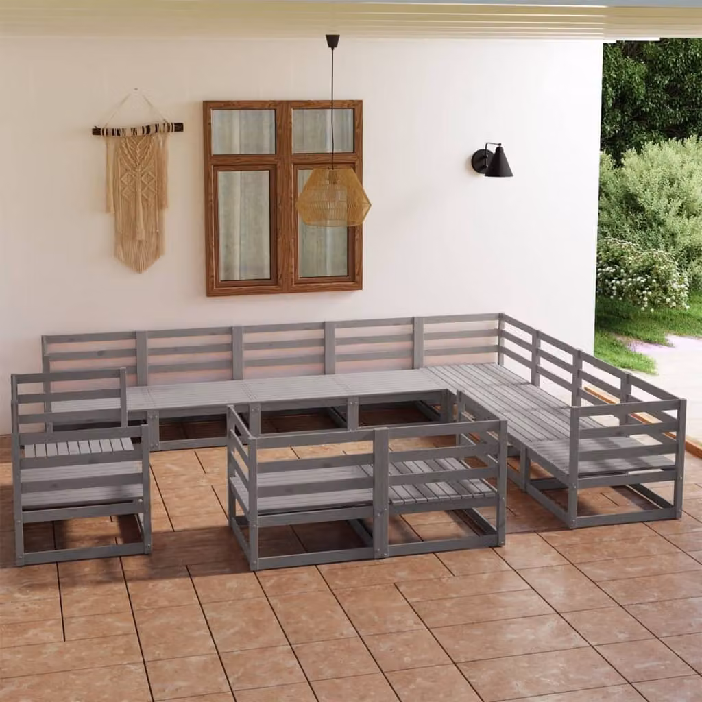 Maison Exclusive - Set Divani da Giardino 12 pz Grigio in Legno Massello di Pino
