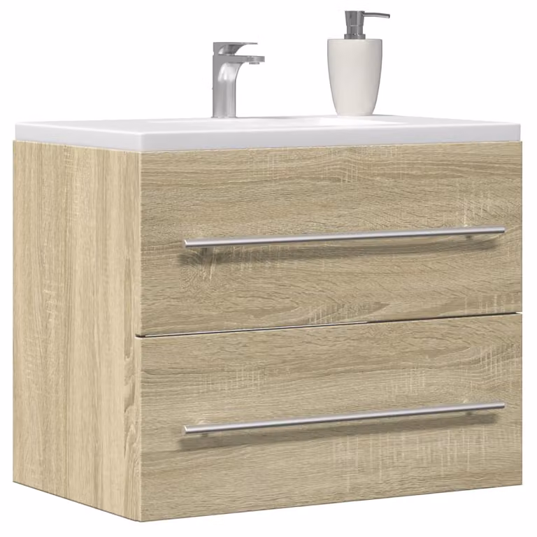 Mobile Lavabo vidaXL in Legno Rovere Sonoma Marrone con Cassetti e Ante L/P/H: 60 x 38,5 x 48 cm