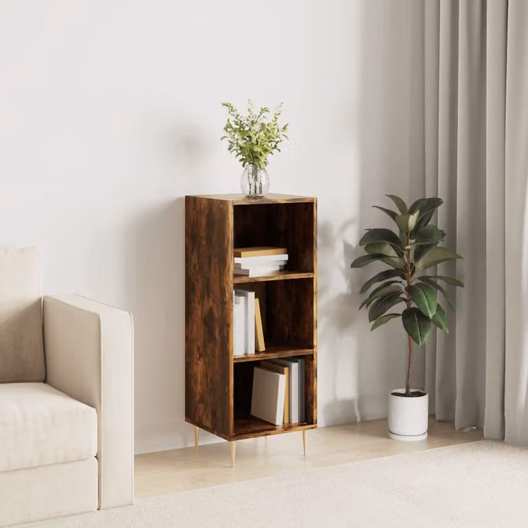 Credenza vidaXL in Rovere Fumo e Legno Multistrato, Colore Marrone, L 34,5 cm x P 32,5 cm x H 90 cm