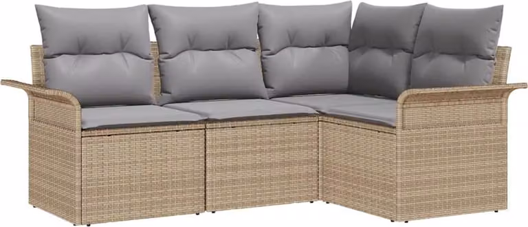 Set Divano da Giardino con cuscino 4 pcs Beige polyrattan