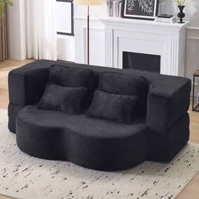 Divano Letto Pieghevole con Cuscini ¨C Xylo ¨C Nero, Flanella, Schiuma Alta Densit¨¤
