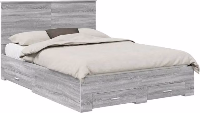 Letto matrimoniale | Letto per adulti | Struttura del letto con testiera Grigio Sonoma 140 x 190 cm