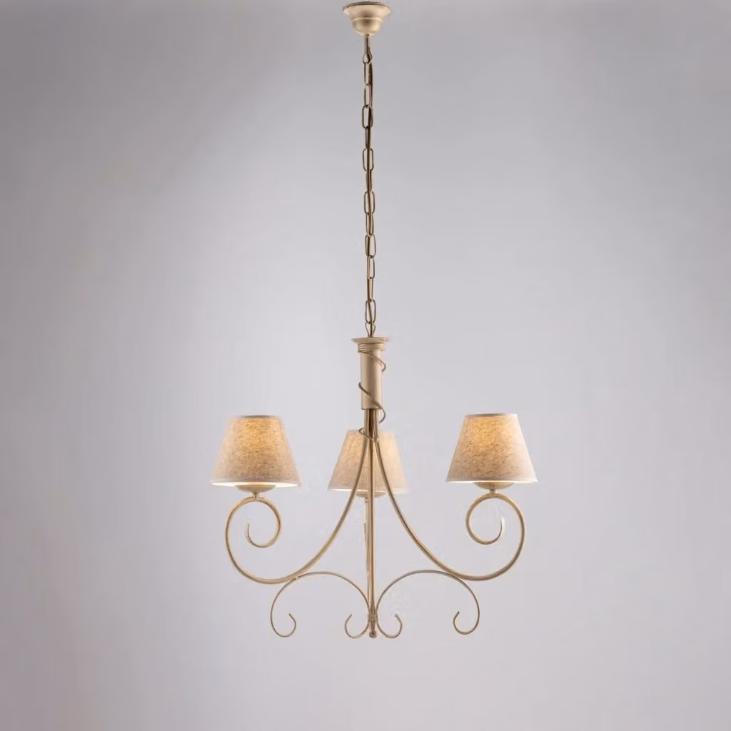 Lampadario a sospensione Vienna BELIGHT con 3 luci in metallo e paralumi in PVC, colore avorio e oro – 2