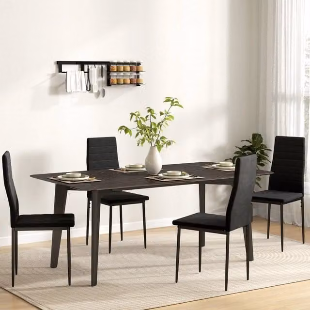 Set di 4 sedie da pranzo moderne WISHDOR in tessuto nero con gambe in metallo nero opaco