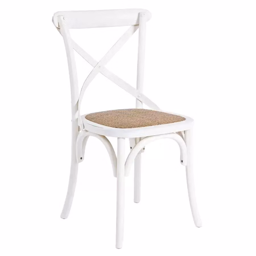 Set di 2 sedie Cross Bistrot Mobili 2G in legno di olmo bianco stile shabby chic con seduta in rattan naturale – 1