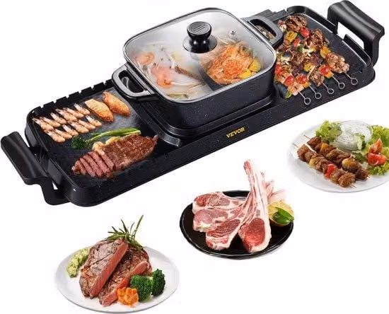Versatile piastra elettrica 2 in 1 per uso interno ed esterno da 2400 W con rivestimento antiaderente - Una griglia pratica e versatile per ogni occasione