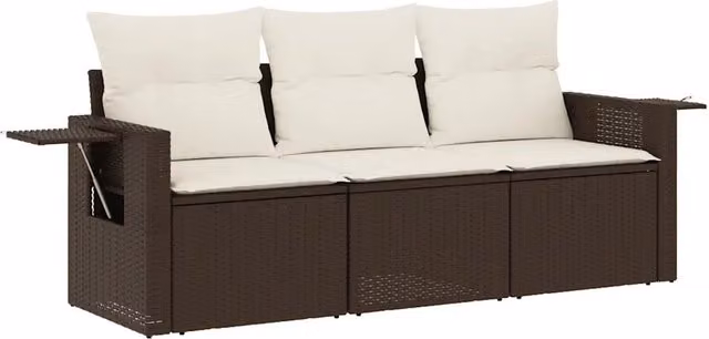 Set Salotto da Giardino 3 Pezzi in Polyrattan Marrone con Cuscini Imbottiti e Tavolino da Esterno – 1
