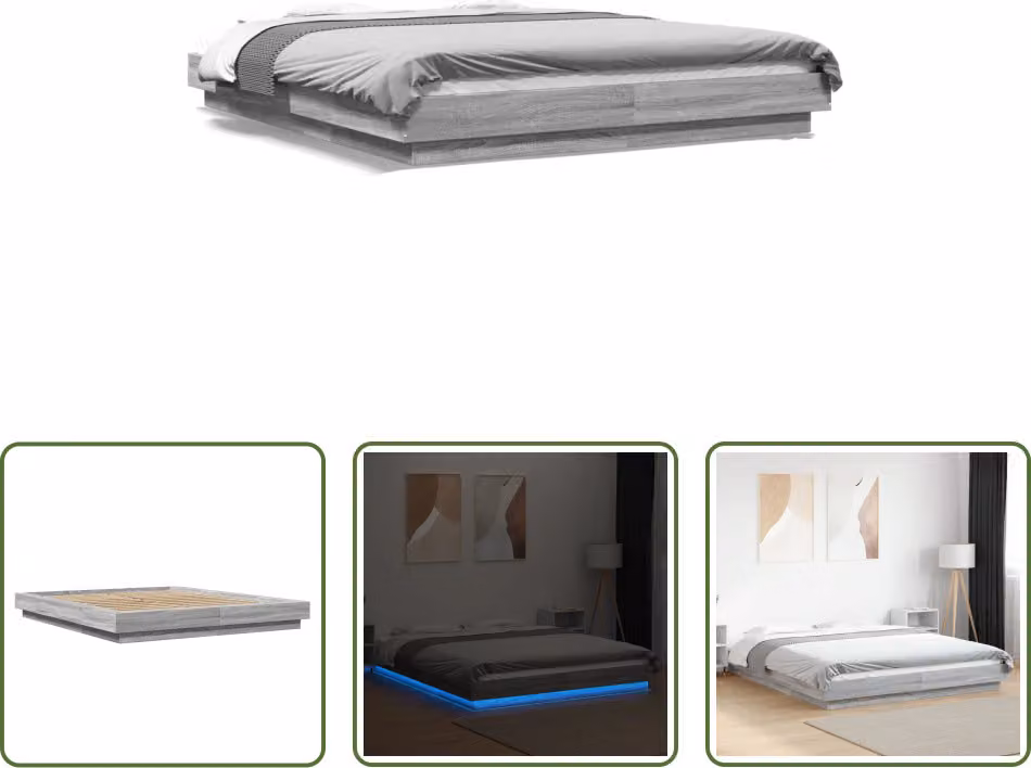 The Living Store Giroletto con LED Grigio Sonoma 160x200 cm in materiale ligneo