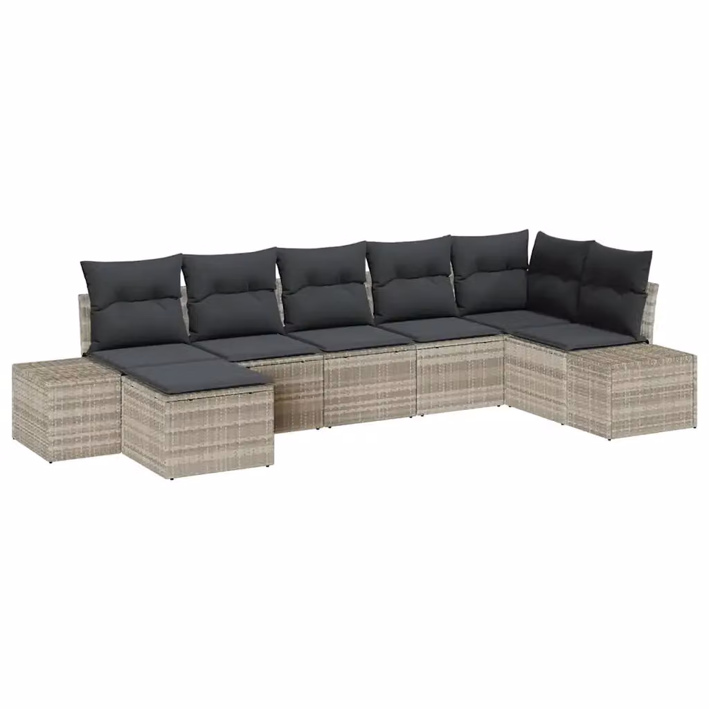 Set Divano da Giardino vidaXL 7 Pezzi a Forma di L in Polyrattan Grigio con Cuscini e Tavolino – 2