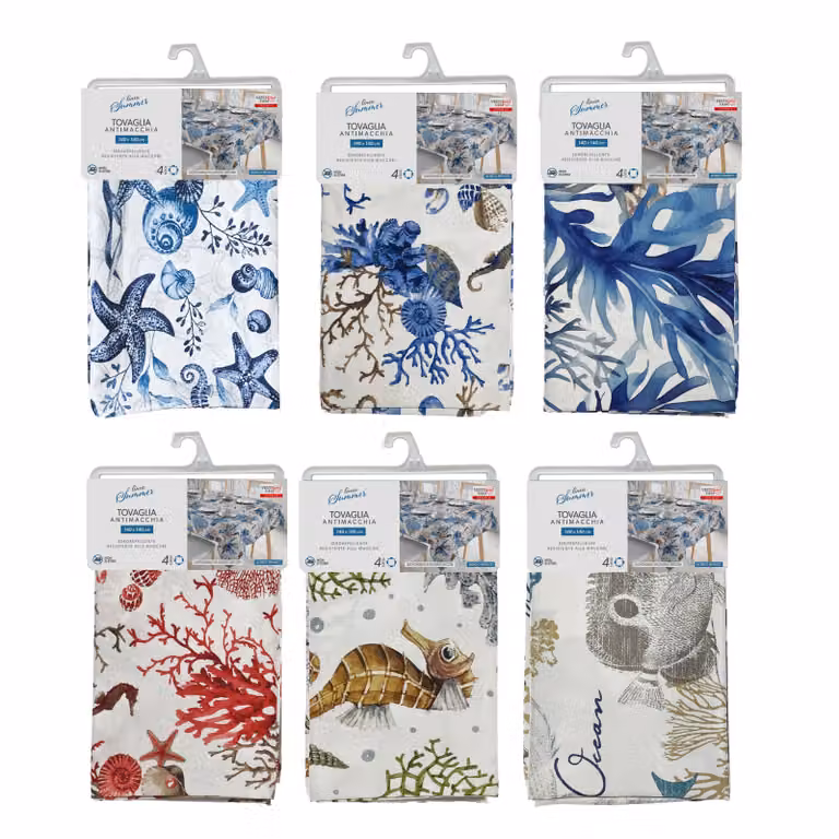 Tovaglia Antimacchia VESTIAMO CASA Linea Summer con Fantasia Floreale Blu, 4 Posti, L: 140 cm x P: 140 cm