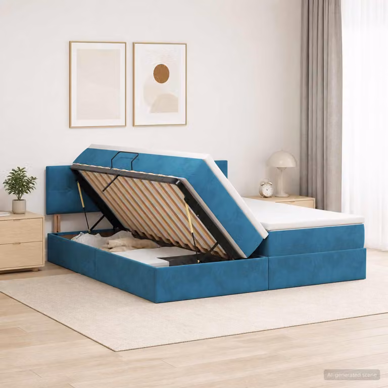 Letto con contenitore e testiera vidaXL Blu Scuro L: 180 cm, P: 200 cm, H: 88 cm
