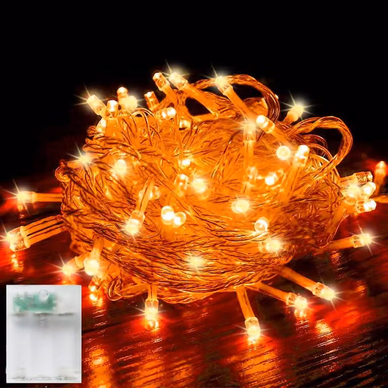 Catena luminosa da 3 metri, 30 LED arancioni, alimentata a batteria, con timer
