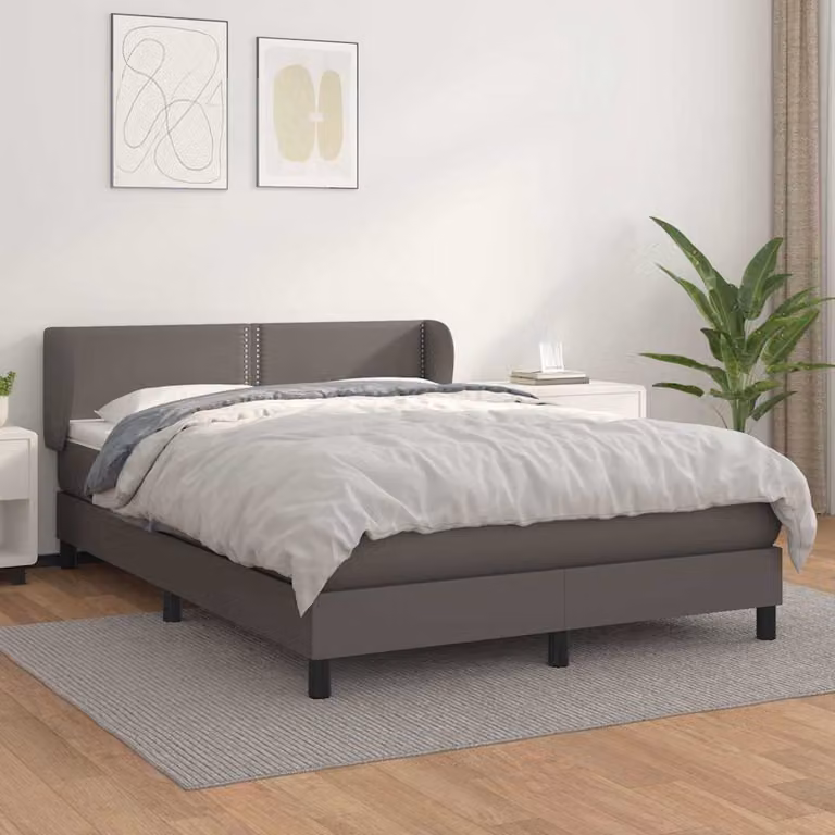 vidaXL Giroletto a Molle con Materasso in Similpelle Grigio e Bianco L/P/H: 140 x 190 x 88 cm