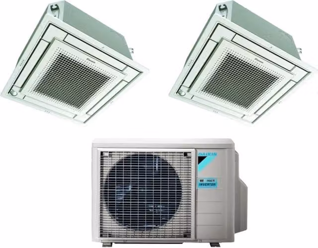Climatizzatore Condizionatore Daikin Bluevolution Inverter Dual Split a Cassetta FFA-A 9+12 con 2MXM40A R-32 Bianco con Comando a Filo e Griglia